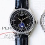 Perfect Replica Rolex Cellini Black Moonphase Dial Stainless Steel Bezel 39mm Watch